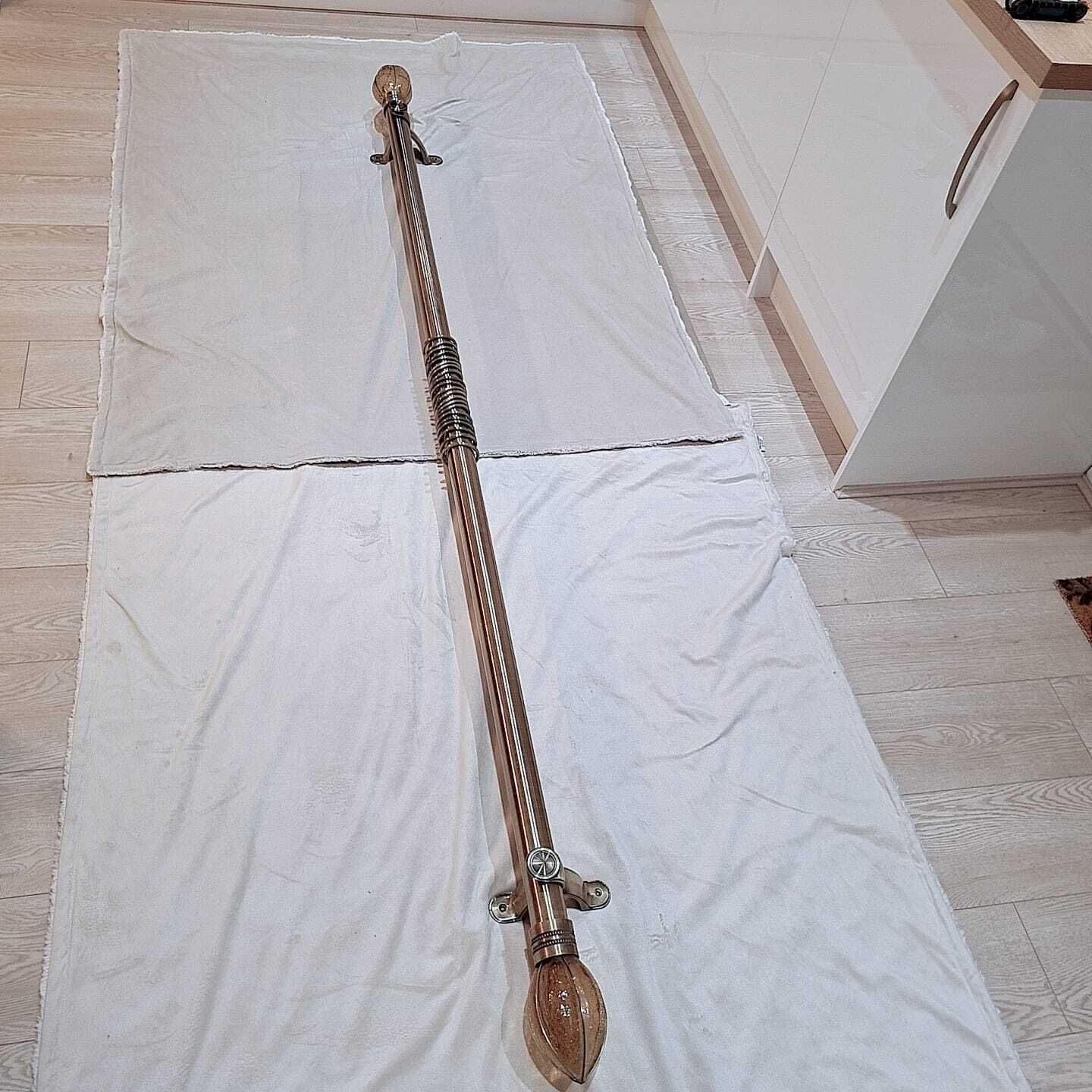 50mm Heritage Quality Curtain Pole – Hand Blown Crackle Glass Finials With Original Matching Rings & Brackets