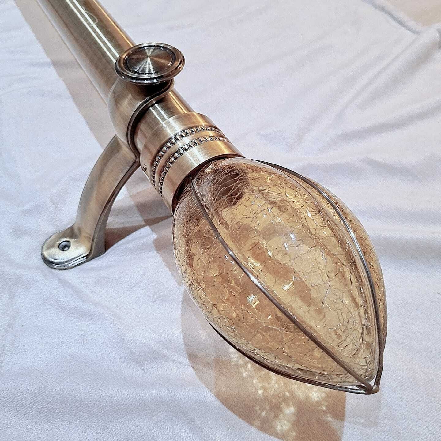 Stunning 50mm Heritage Quality Curtain Poles – Hand Blown Crackle Glass Finials With Original Matching Rings & Brackets photo vinterior