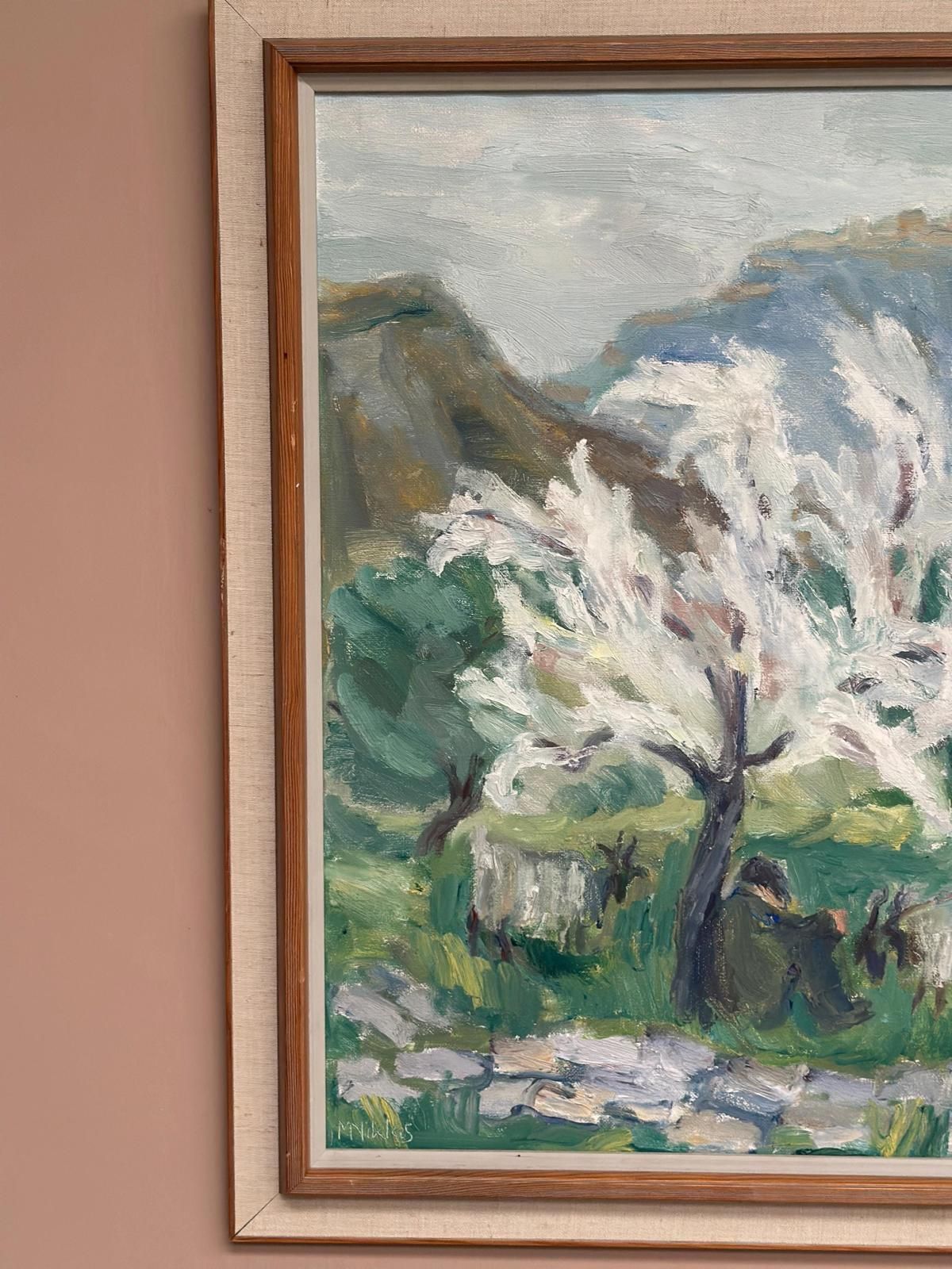 photo vintage Original Swedish Oil On Canvas – “Shepherd” By May Nicklasson – Vintage & Framed – 64 × 73 Cm (25.2" × 28.7")