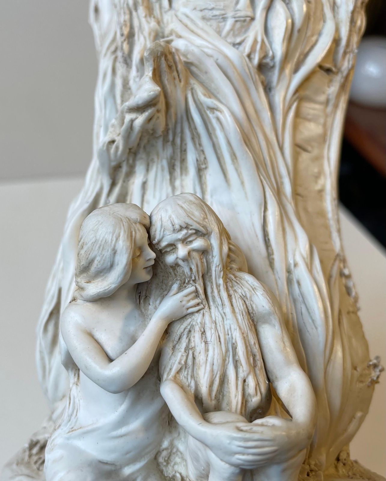 Antique Bohemian Enchanted Fairy Tail Tree Trunk Vase In Porcelain   Bisque photo vinterior