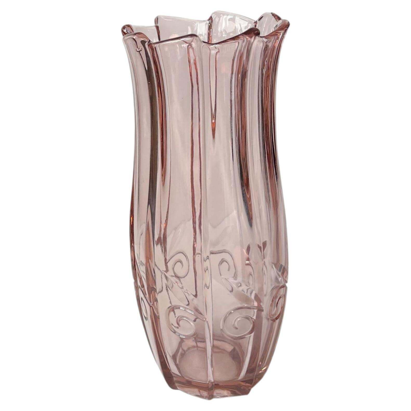 Bohemian Art Deco Vase In Pink Rosaline Glass, 1930s