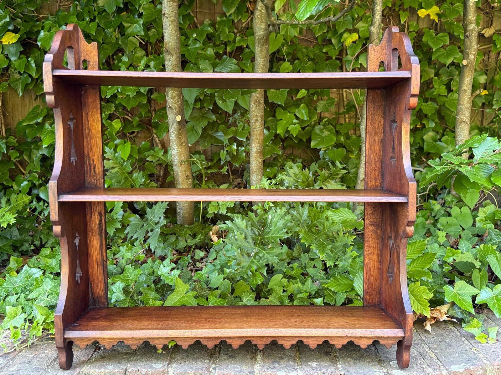 photo buy Edwardian Antique Oak Wall Shelf Rustic Country Cottage Display Shelving (58cm W, 58cm H)