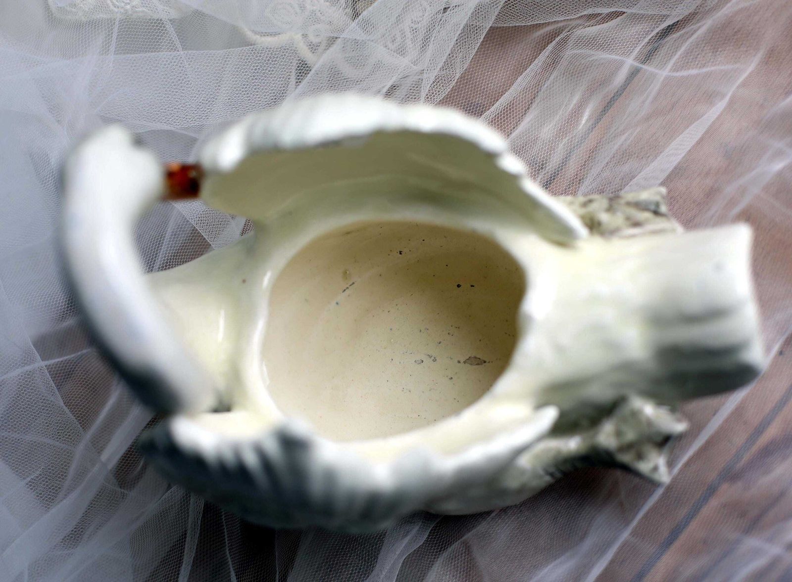 photo furniture Antique French Majolica Swan Pot Delphin Massier Fils Vallauris