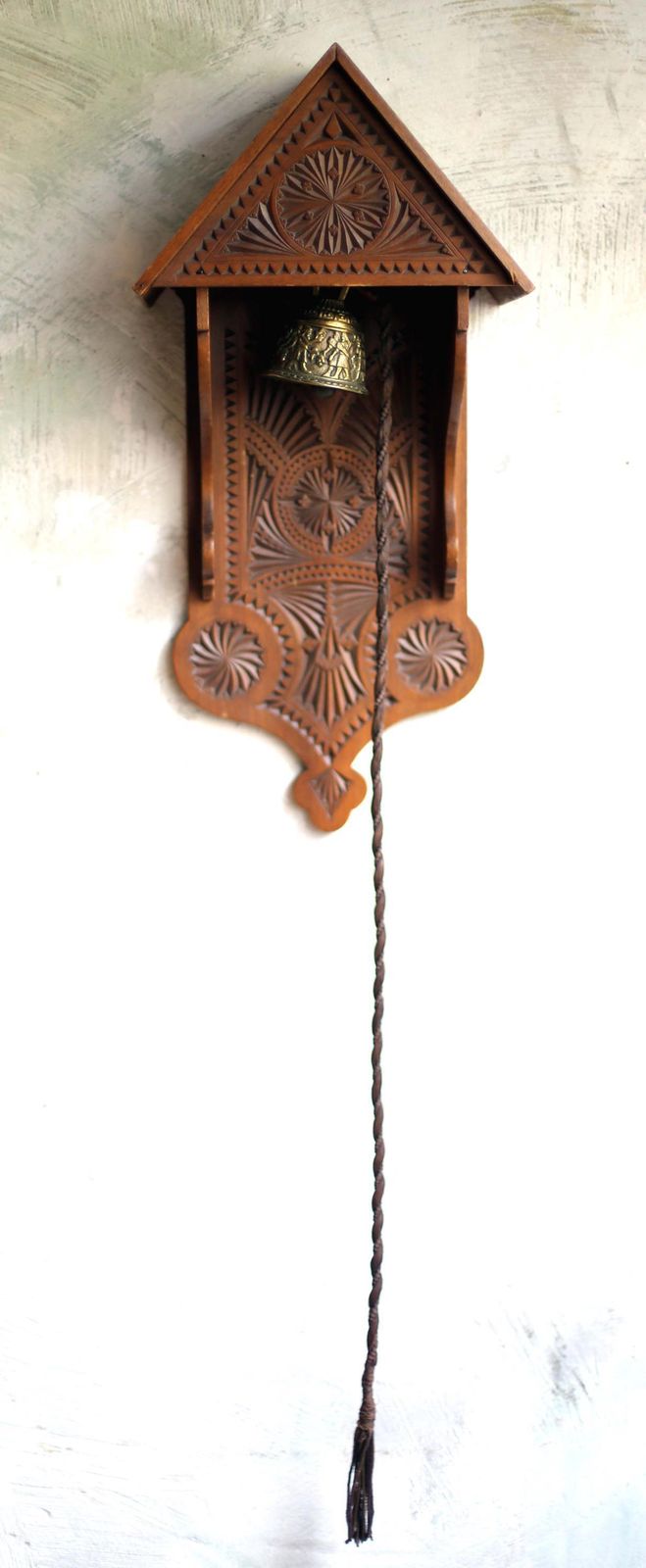 Antique Chalet Bell German Folk Art Carved Prayer Dinner Door Grand Tour photo furniture
