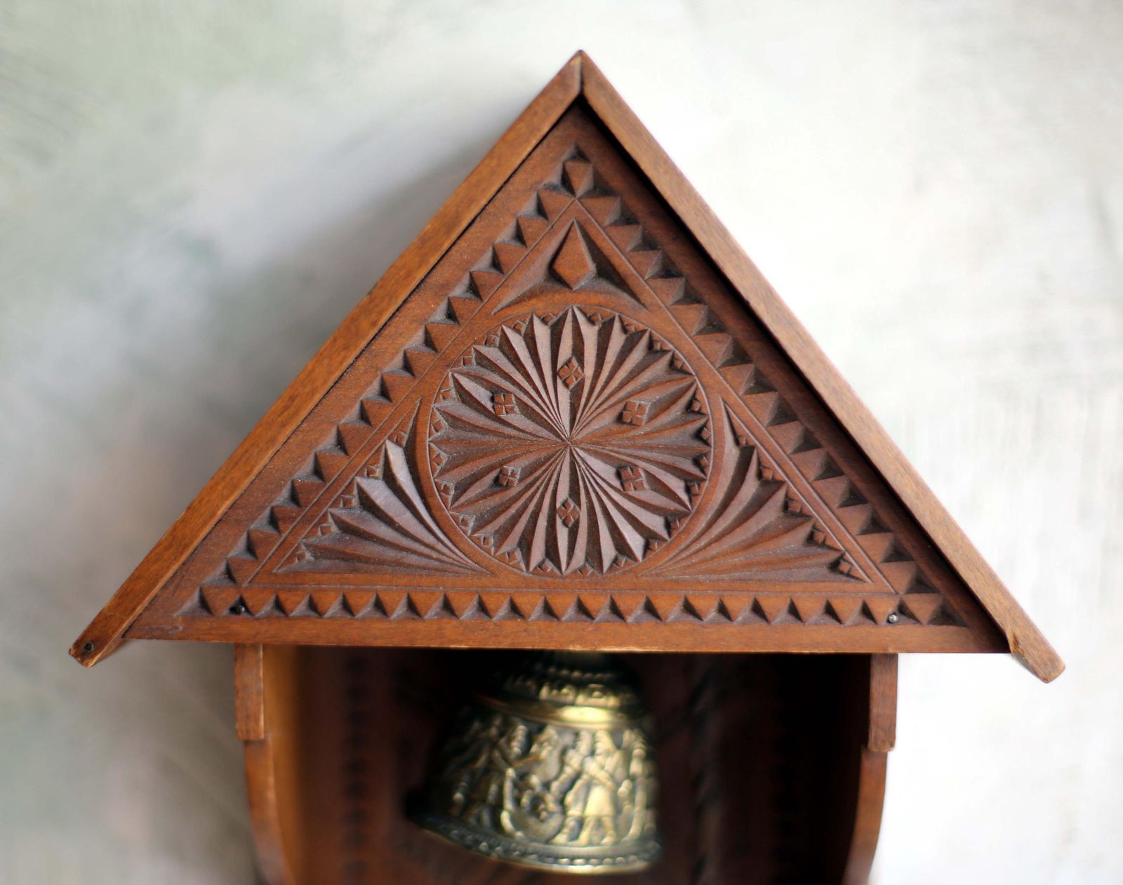 Antique Chalet Bell German Folk Art Carved Prayer Dinner Door Grand Tour photo buy