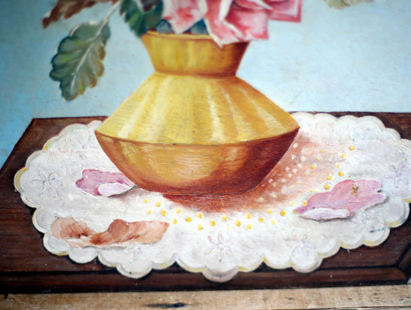 Antique French Roses Oil Painting Still Life Floral Art photo 157.0
