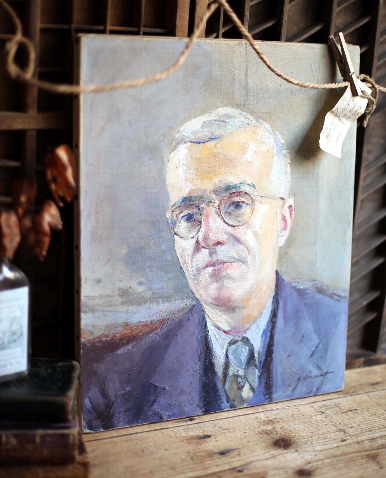 Original Georges Danset Male Portrait Painting French Man Oil On Canvas photo vinterior
