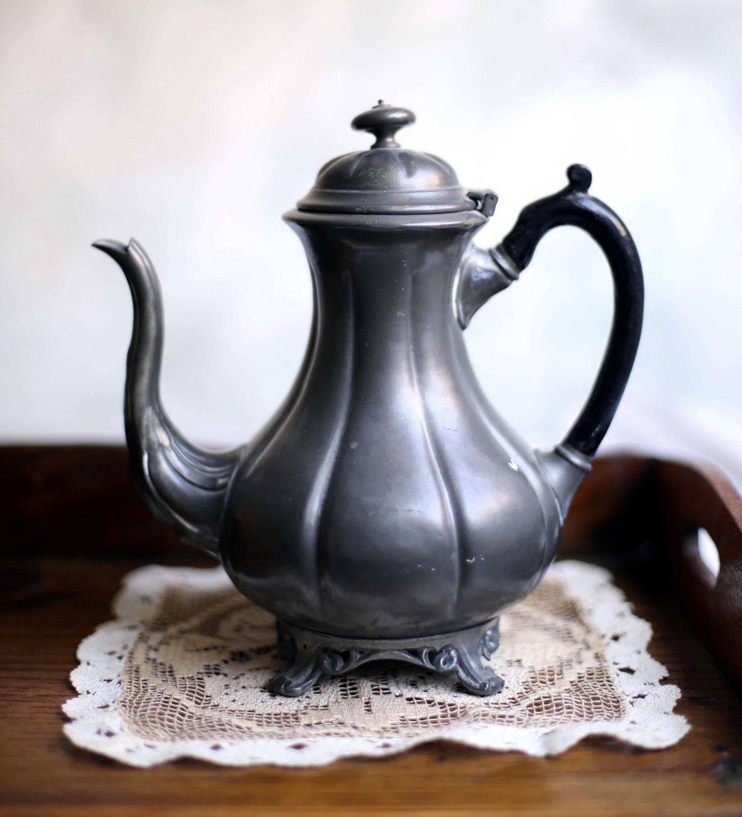 Antique Rococo Gadrooned Coffee Pot Pewter V S Sheffield photo vinterior