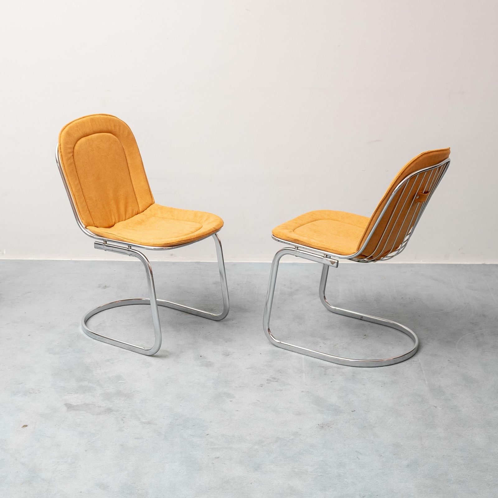 Set Of 4 Vintage Gastone Rinaldi Chairs, Chromed Steel, Yellow Fabric, 1970s Modern Antiques photo buy