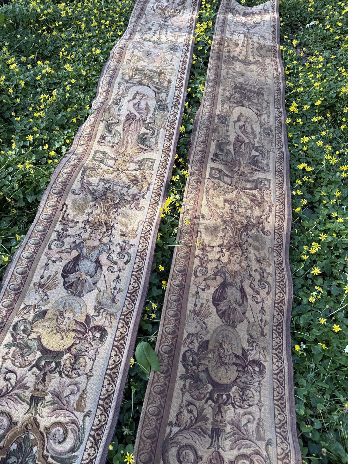 Pair Of Antique Aubusson Tapestry Panels Extra Long Jacquard Lengths Louis Philippe Neo Baroque photo Art