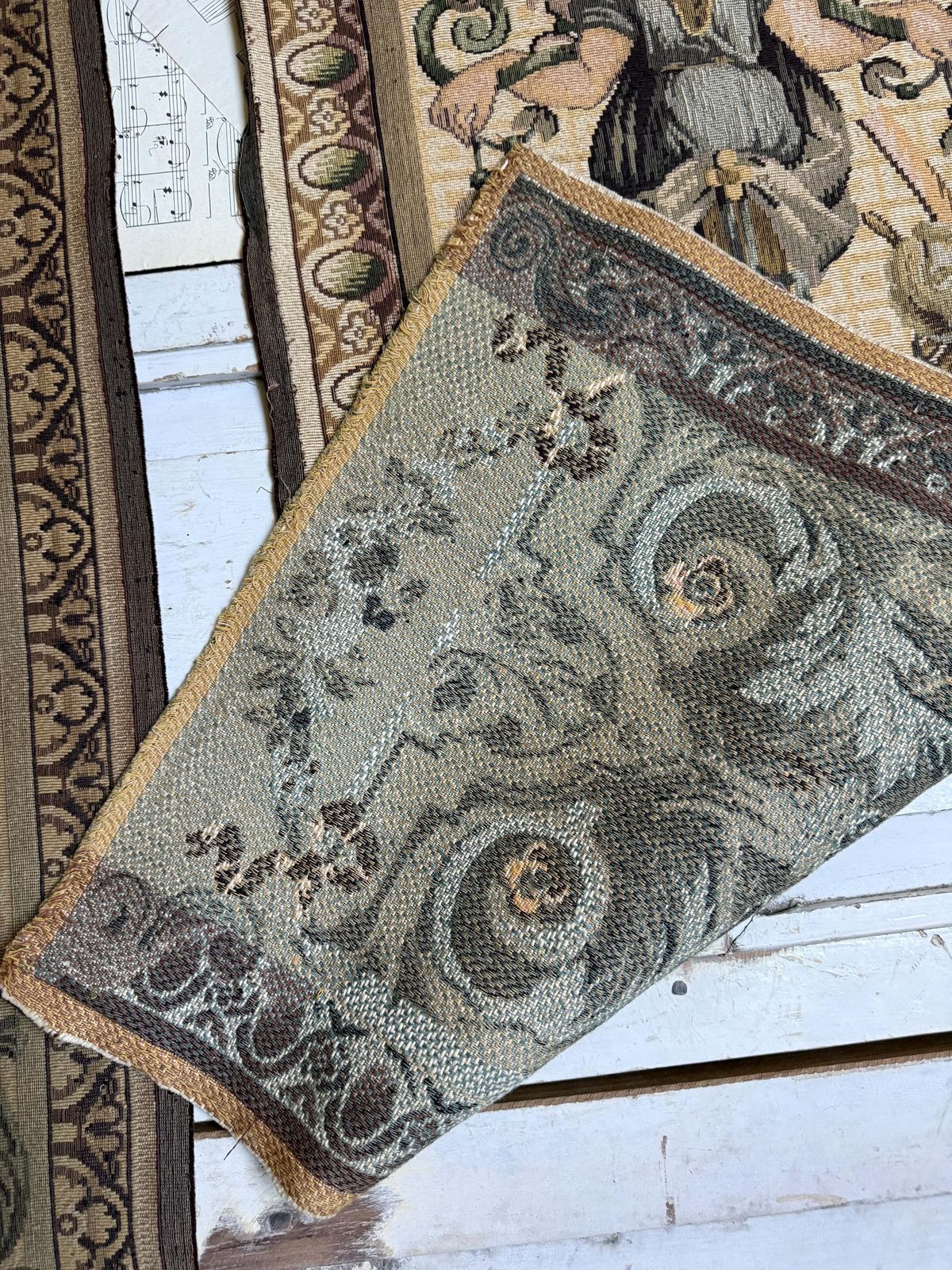 Pair Of Antique Aubusson Tapestry Panels Extra Long Jacquard Lengths Louis Philippe Neo Baroque photo buy