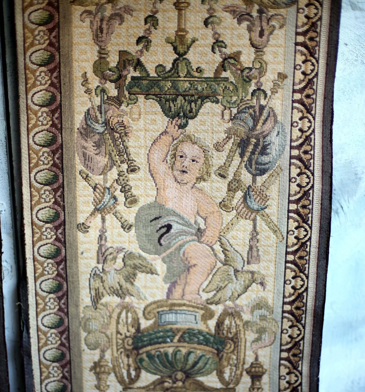 photo buy Pair Of Antique Aubusson Tapestry Panels Extra Long Jacquard Lengths Louis Philippe Neo Baroque