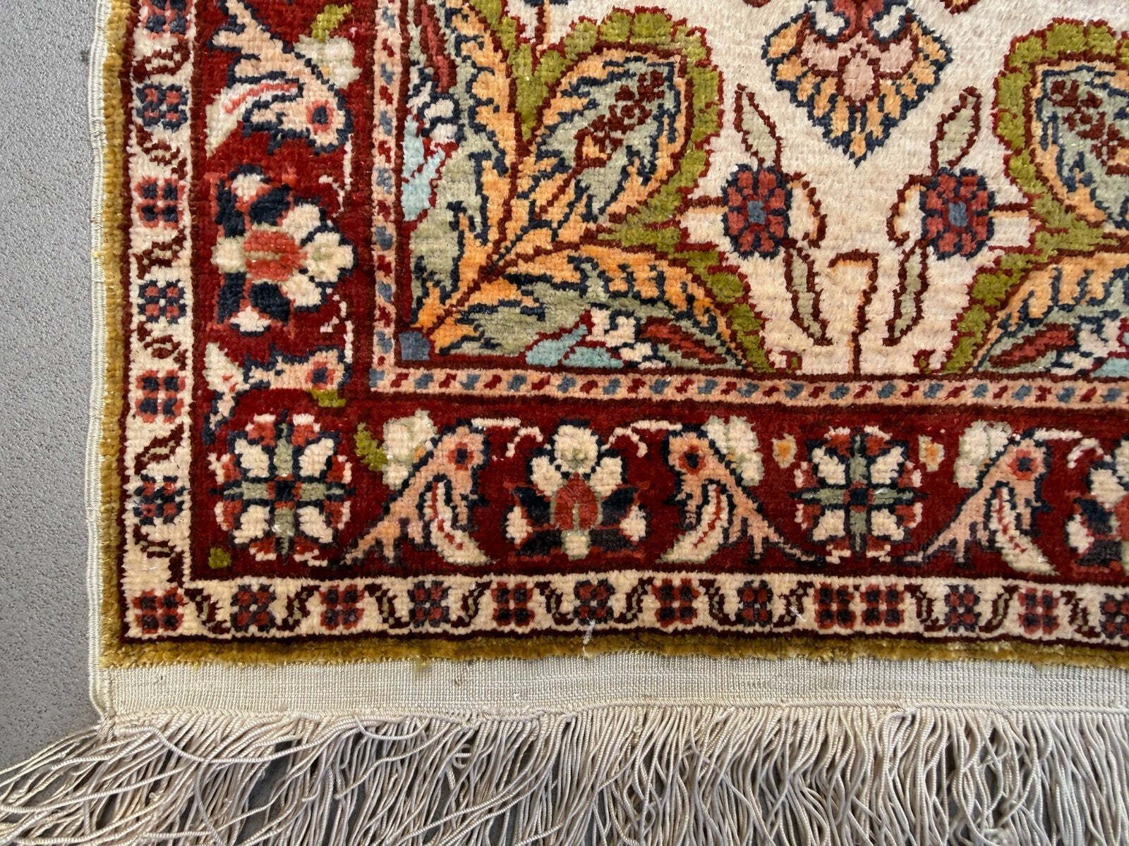 Fine Turkish Hereke Silk Rug 37x55 Cm Vintage Ivory Floral Medallion 2540 photo vintage