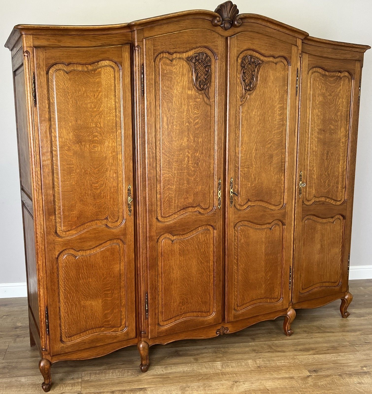 Wardrobe Vintage French Louis XVI Style Oak Four Door Carved Armoire Lot 6110
