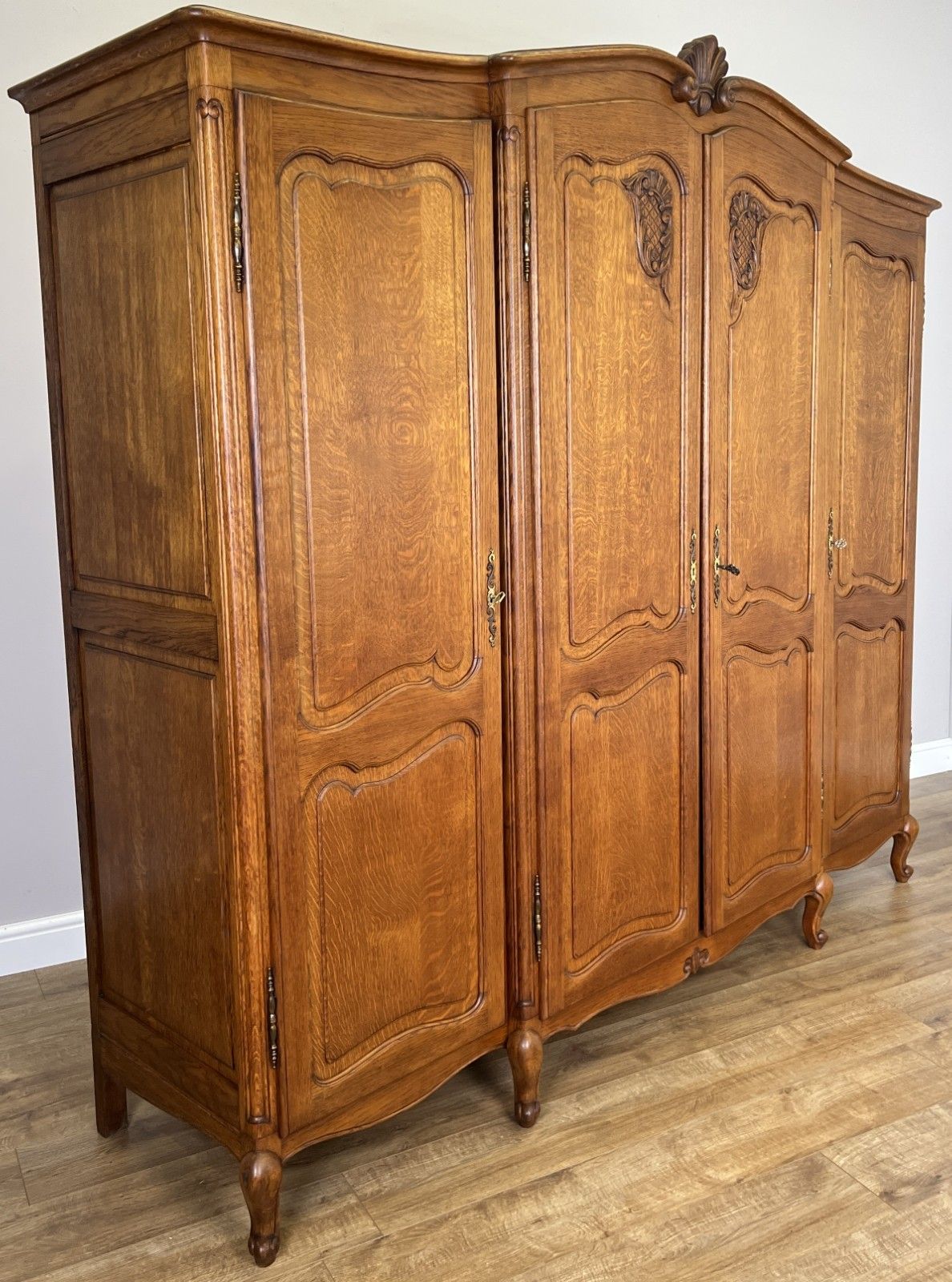Wardrobe Vintage French Louis XVI Style Oak Four Door Carved Armoire Lot 6110 photo for sale