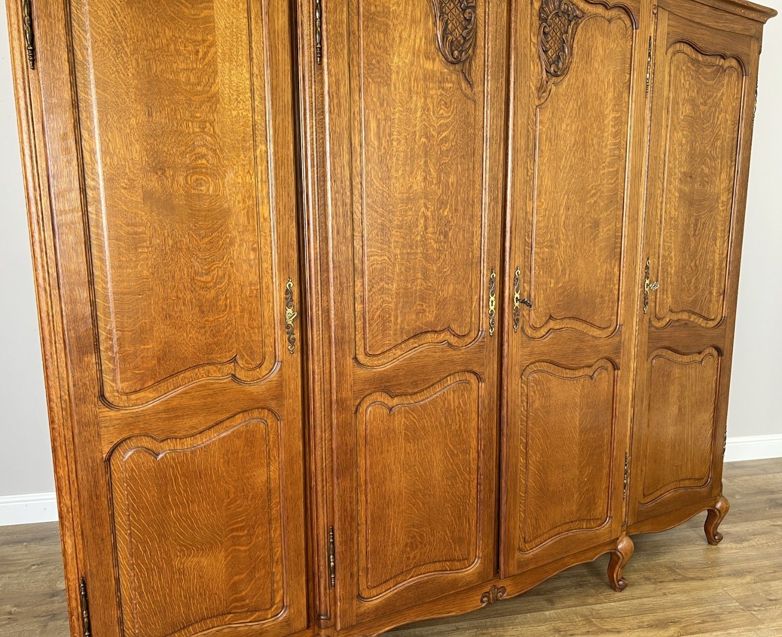 photo for sale Wardrobe Vintage French Louis XVI Style Oak Four Door Carved Armoire Lot 6110