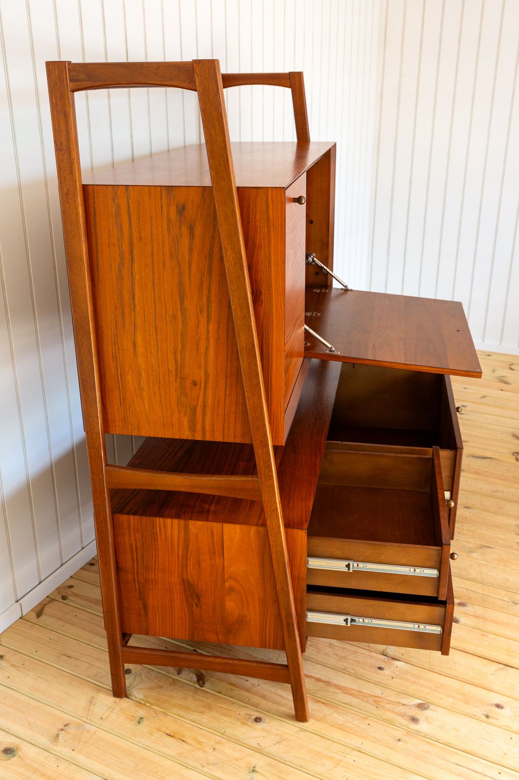 Teak Double Sideboard Danish Mid Century Style Desk Display Stand Media Unit Mcm Cabinet Tiered Hutch Double Decker Hans Wegner Credenza photo buy