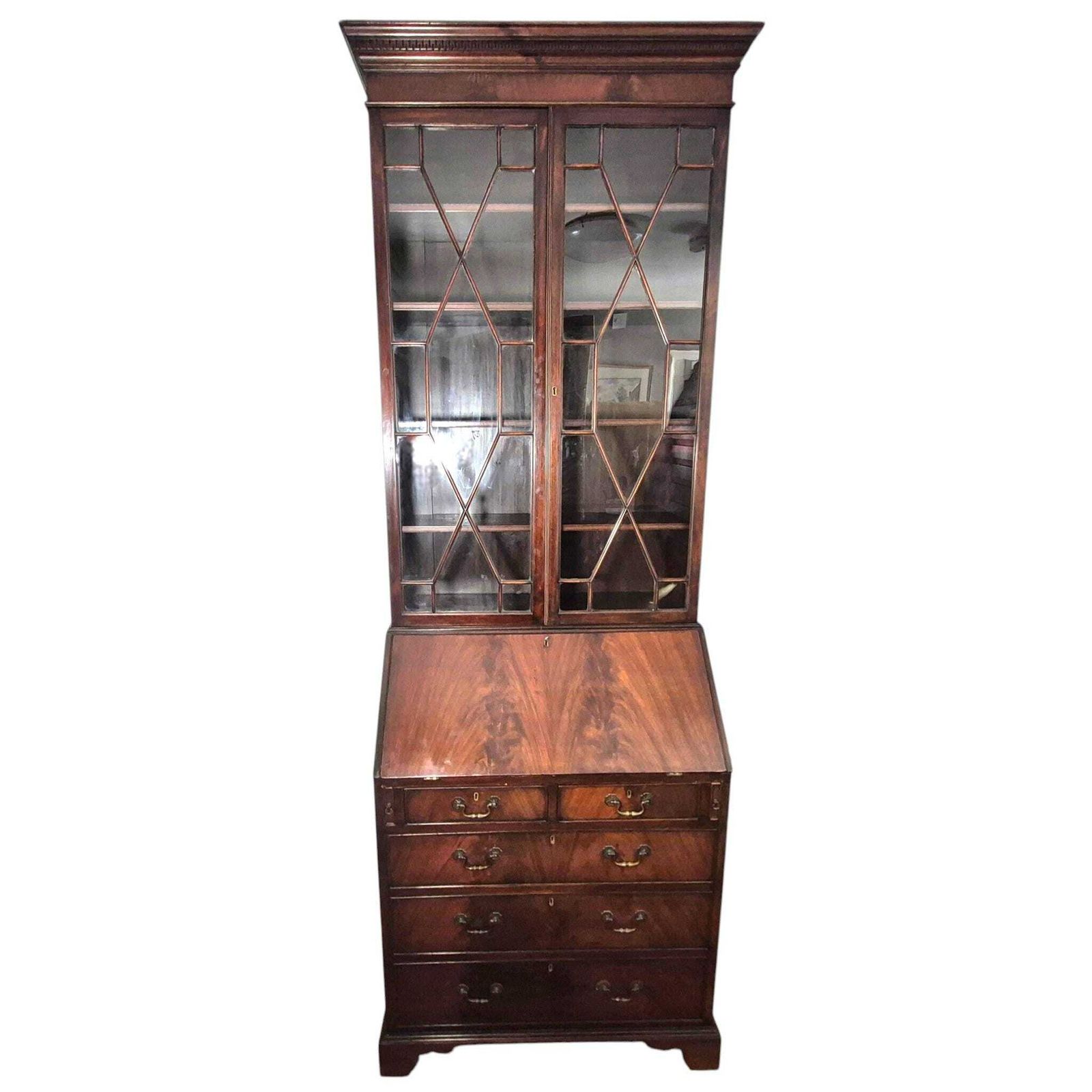 Late Victorian Mahogany Bureau Bookcase | Antique Secretaire Bookcase | Glazed Display Cabinet | Georgian Style Writing Bureau photo for sale