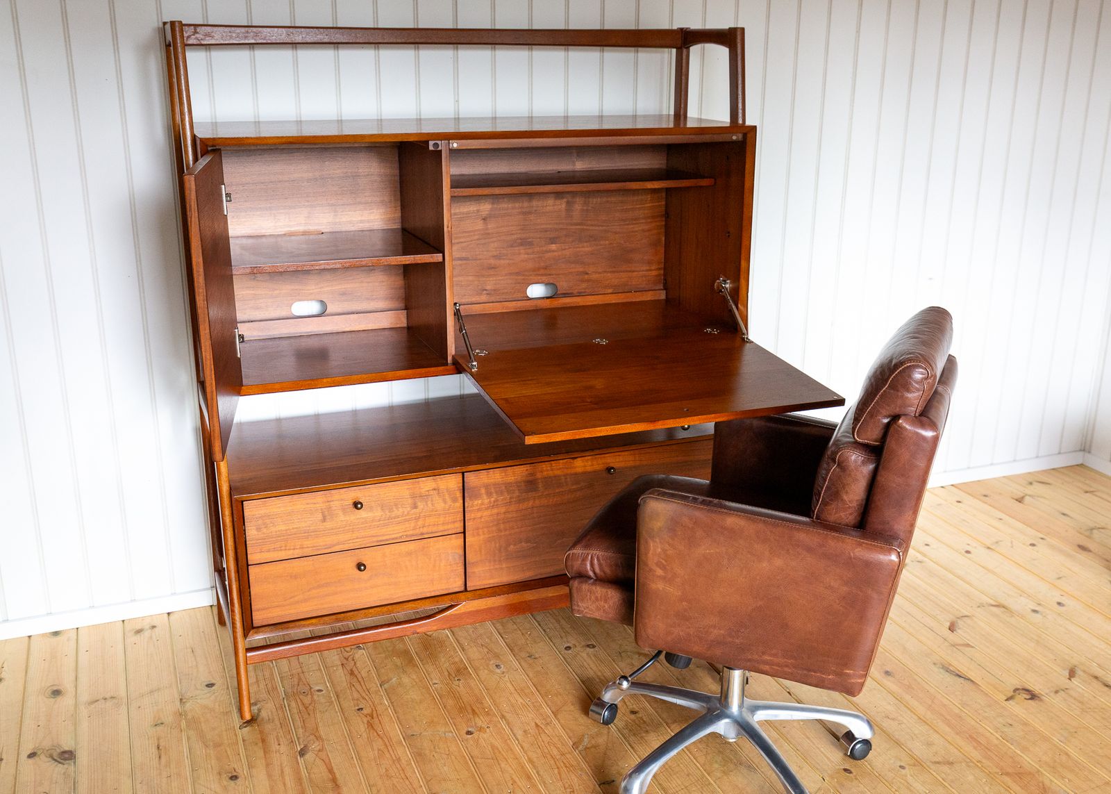 2750.0 Teak Double Sideboard Danish Mid Century Style Desk Display Stand Media Unit Mcm Cabinet Tiered Hutch Double Decker Hans Wegner Credenza photo
