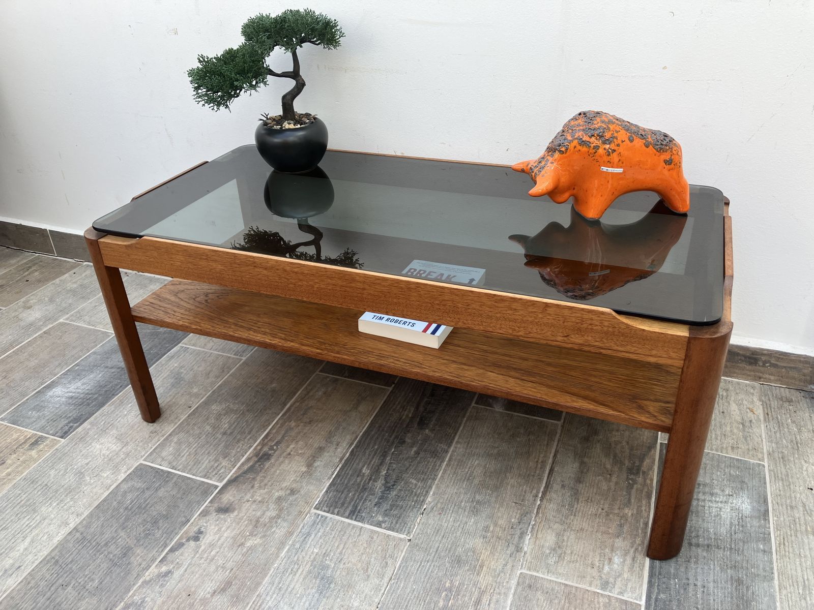 Myer Smoked Glass Teak Floating Coffee Table