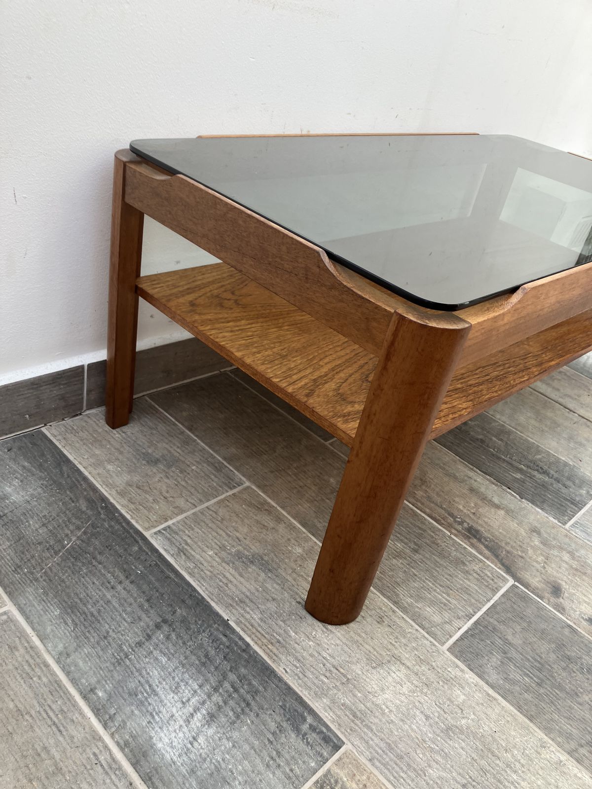 Myer Smoked Glass Teak Floating Coffee Table photo buy