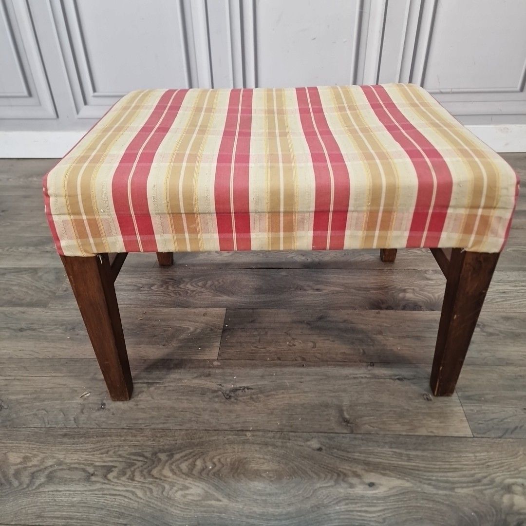 Vintage Upholstered Foot Stool Bench Striped Fabric Vanity Piano Seat Retro photo 60.0