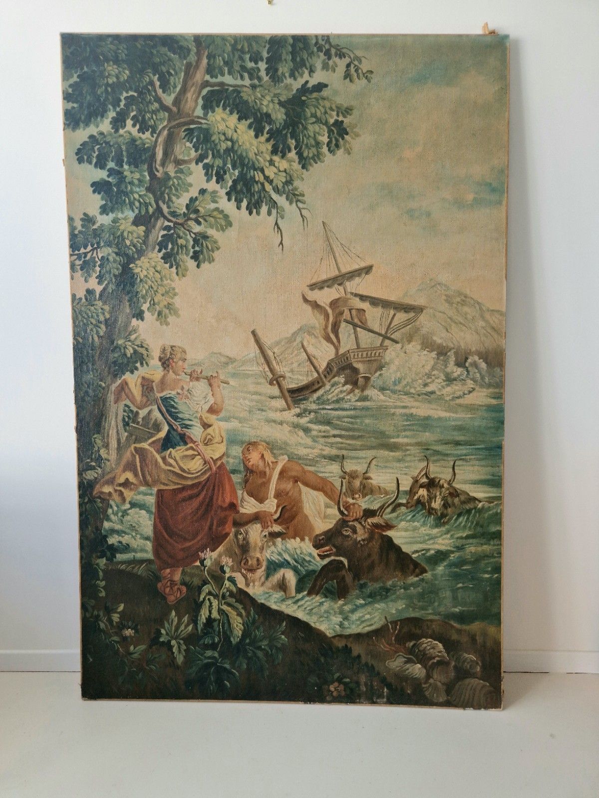 Large Antique Oil Painting Of Famous Tapestry 19th Century Chateau Artwork