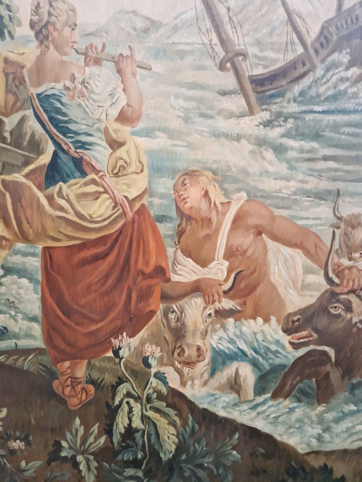 Large Antique Oil Painting Of Famous Tapestry 19th Century Chateau Artwork photo Art