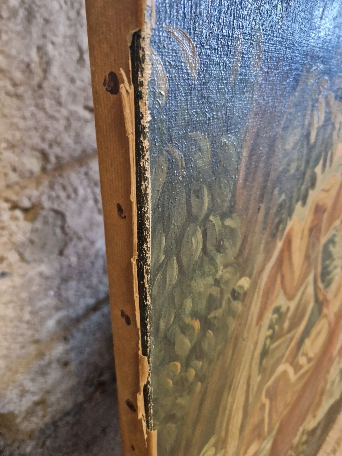 photo furniture Large Antique Oil Painting Of Famous Tapestry 19th Century Chateau Artwork