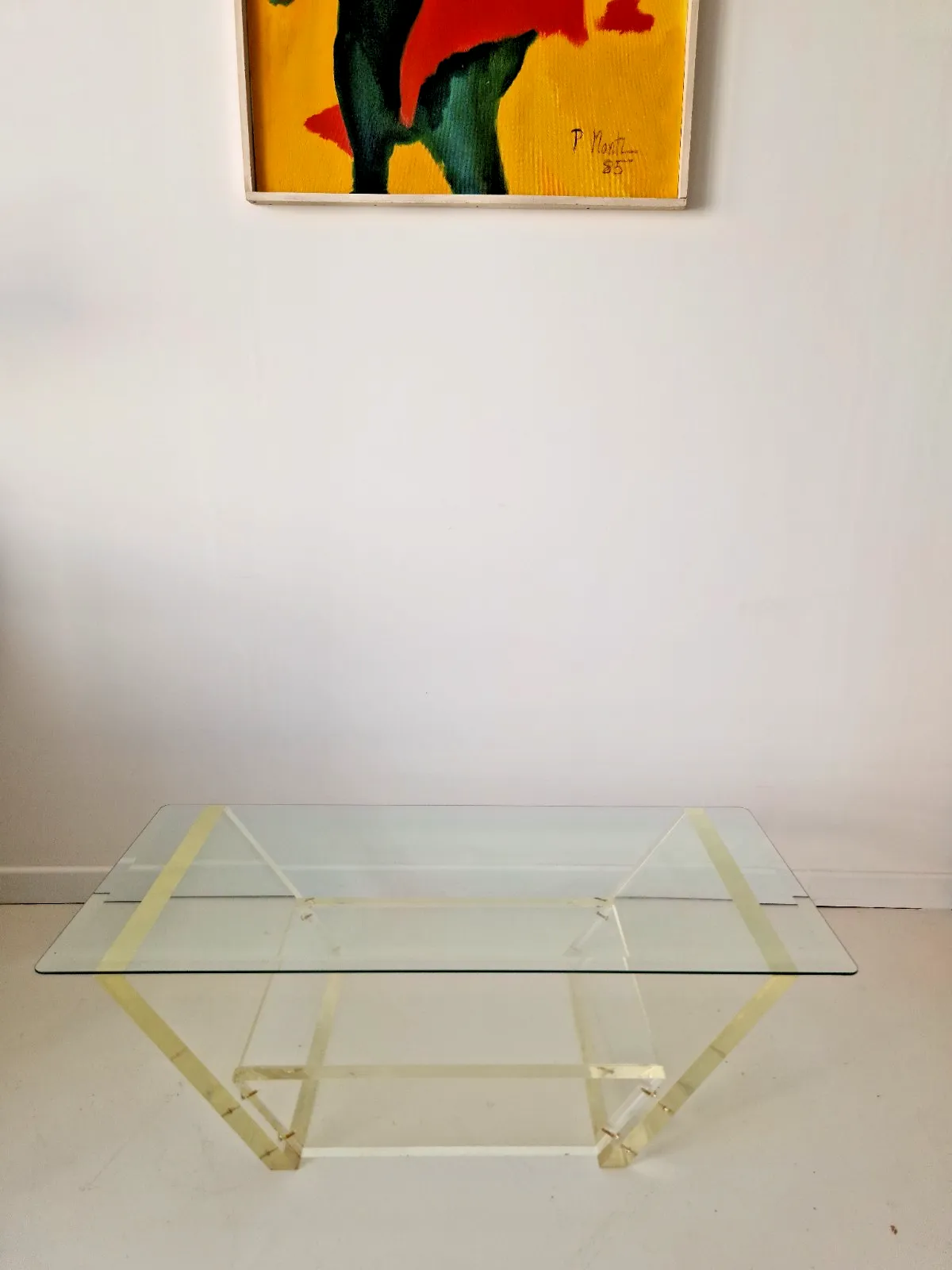 ​Vintage Hollywood Regency Lucite Glass Coffee Table Geometric Minimalist Design photo furniture