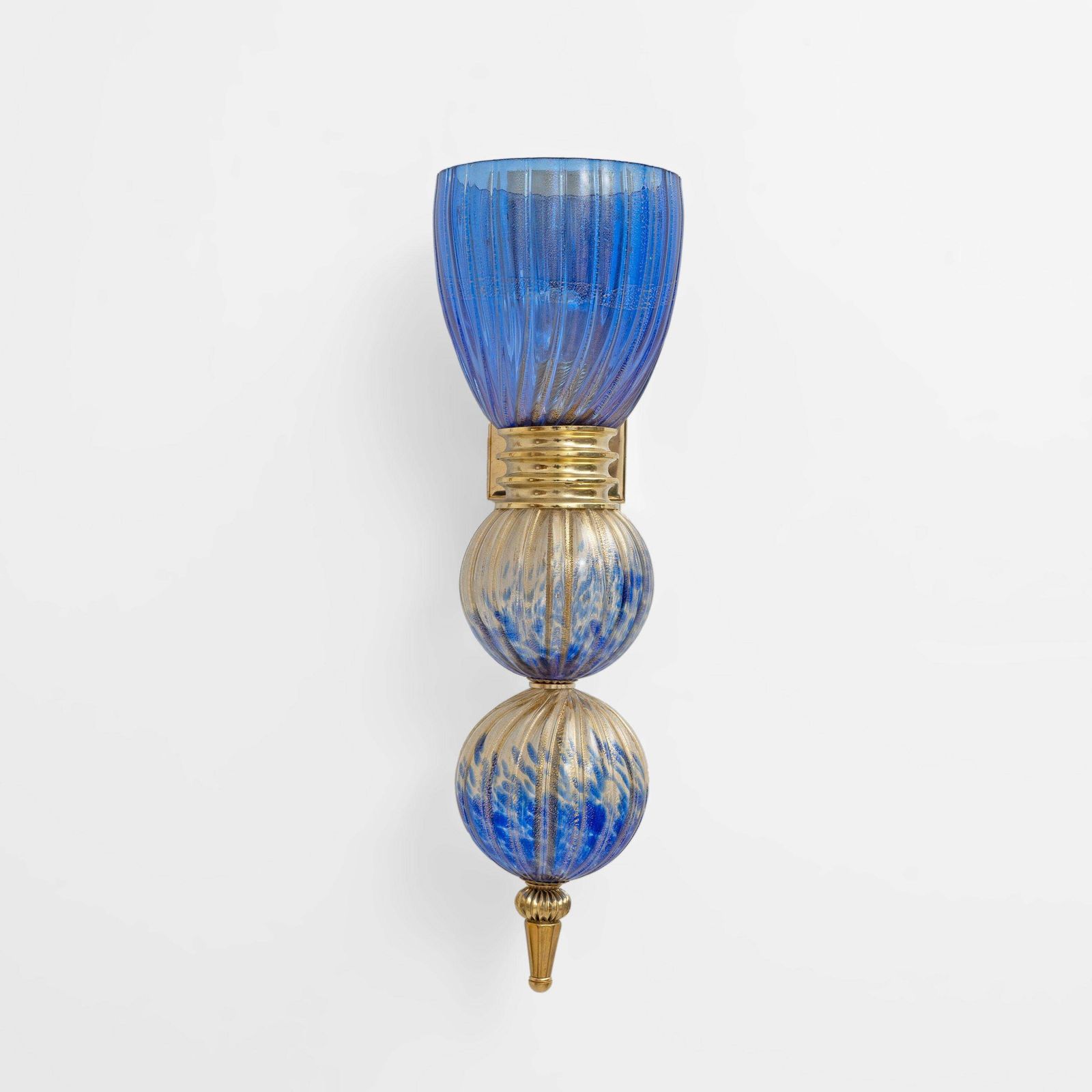 Pair Of Murano Glass Blue Wall Sconces With Gold Dust Inclusions photo for sale