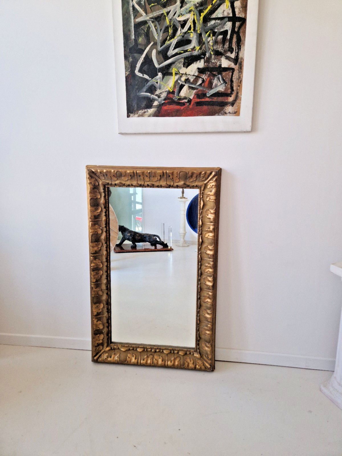 Antique French Gilded Over Mantle Mirror
