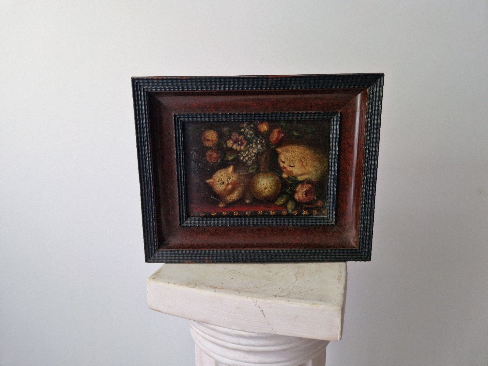 Antique Oil Painting Kittens 19th Century Signed Costa photo 395.0