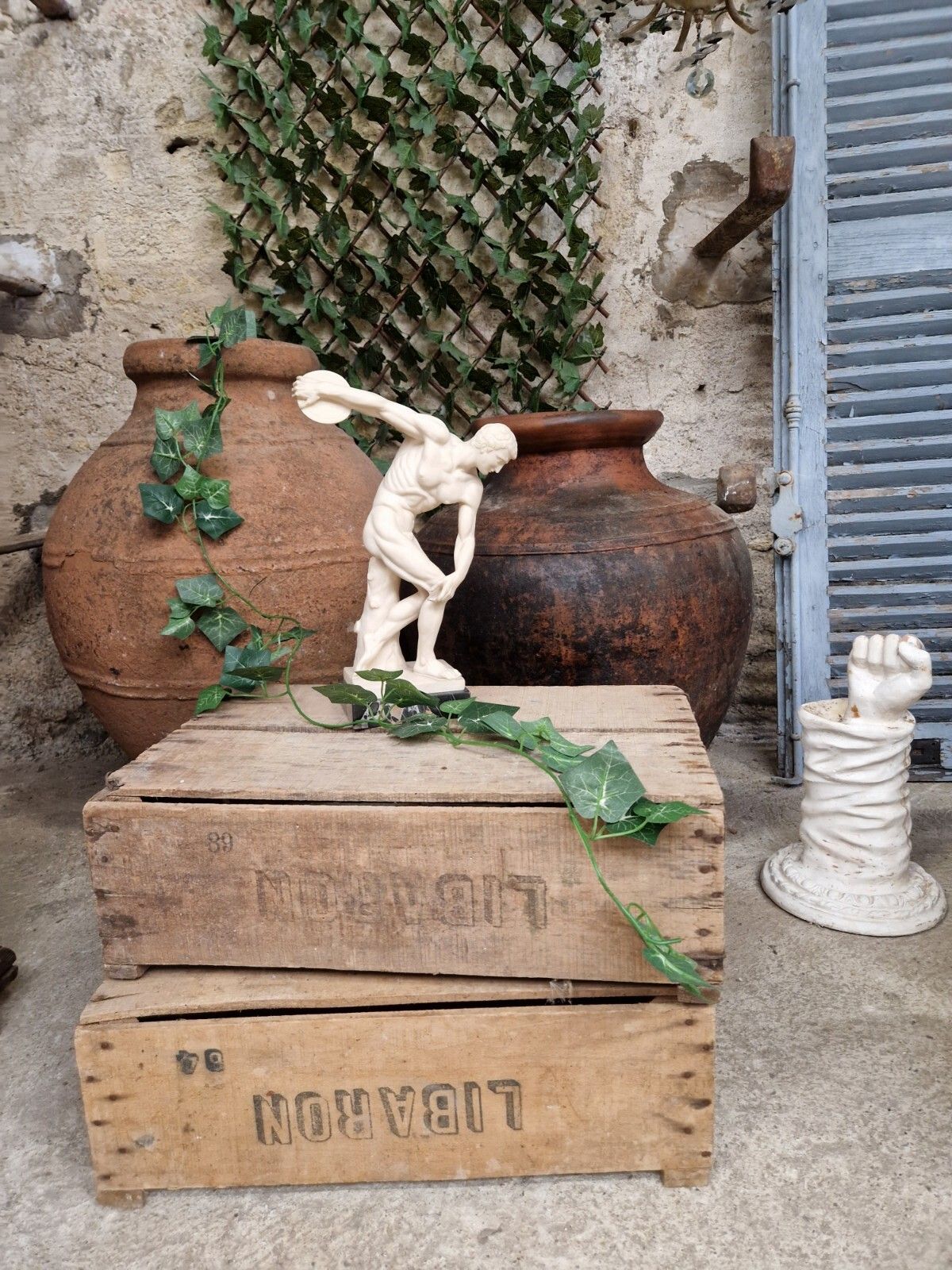 Antique French Diskobolos Sculpture Of Alabaster And Marble photo Art