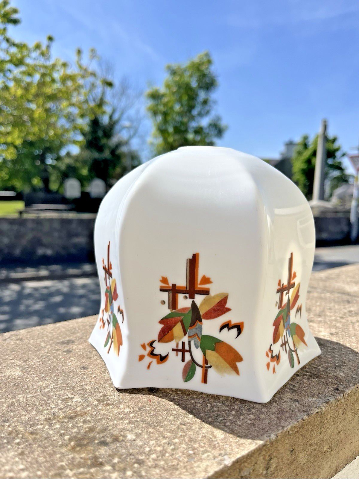 1 Art Deco Opaline Multicoloured Floral Leaf Painted Glass Lamp Light Shade 20's photo Lighting