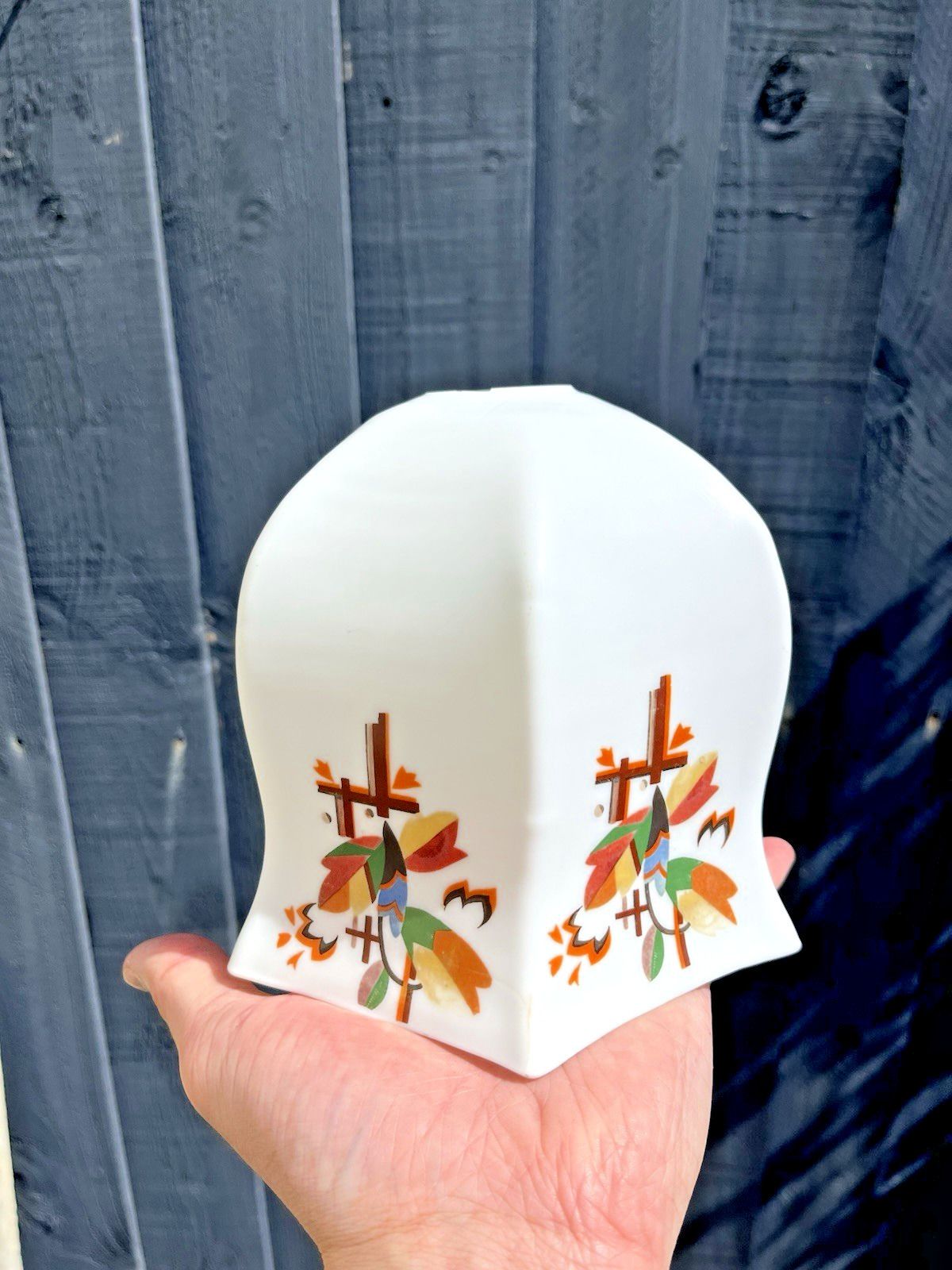 110.0 1 Art Deco Opaline Multicoloured Floral Leaf Painted Glass Lamp Light Shade 20's photo