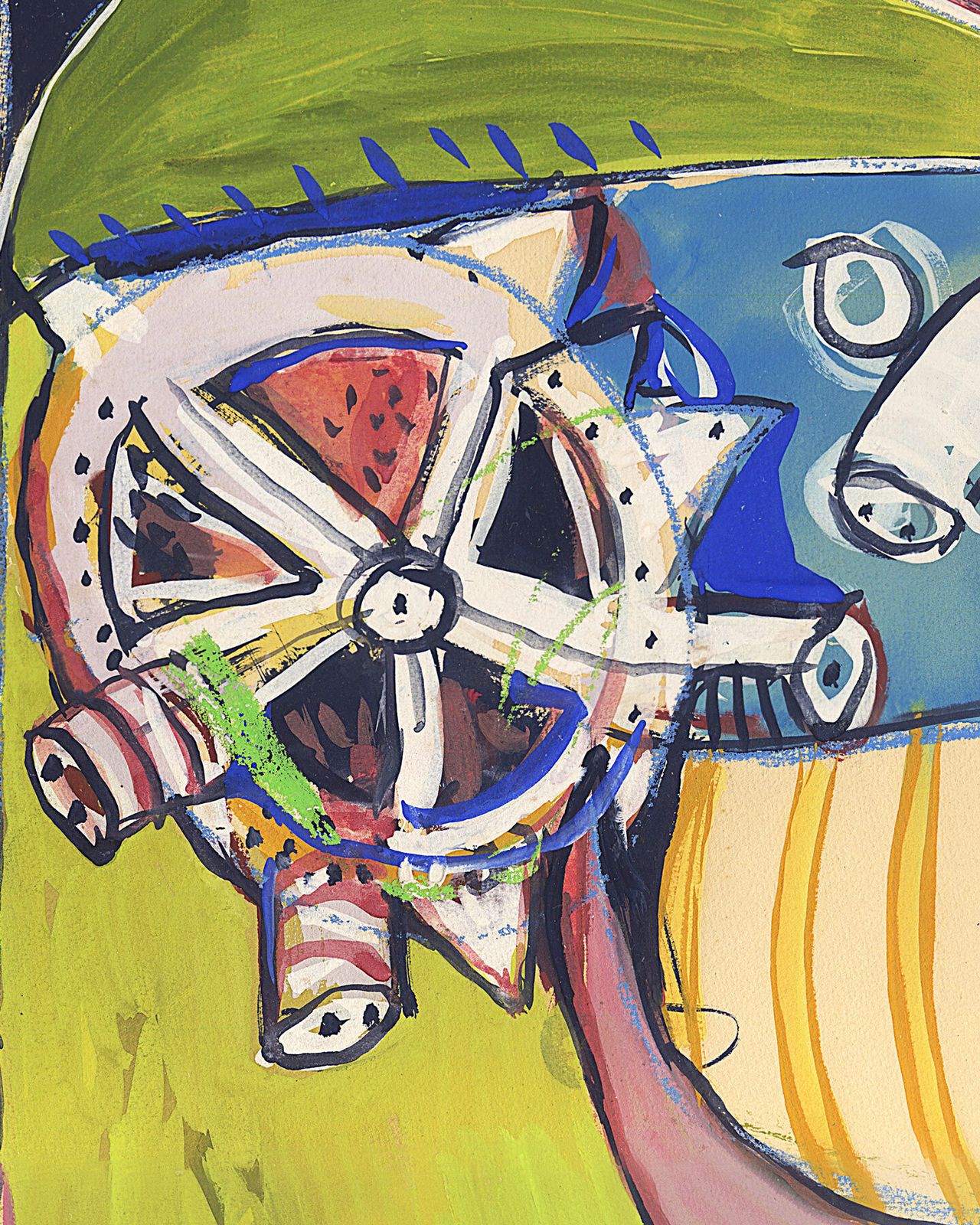 Gesigneerd en ingelijst outsider schilderij op papier uit 1968 photo Kunst