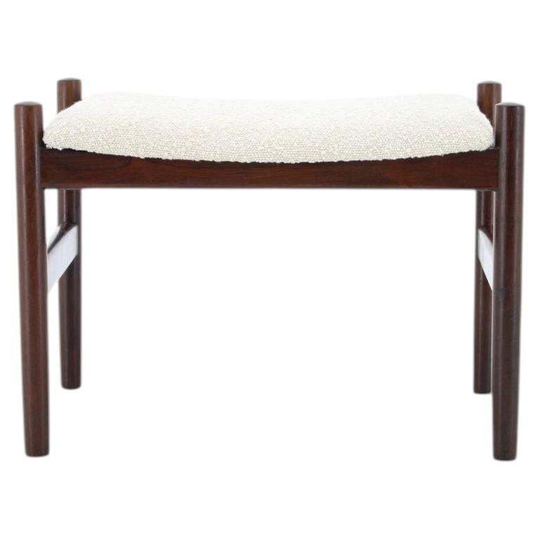 1960s Mid Century Danish Modern Refurbished Wood Stool In White Bouclé photo furniture