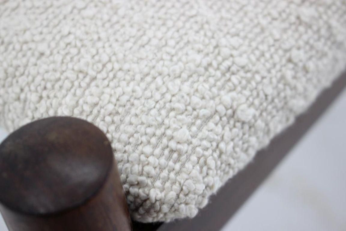 1960s Mid Century Danish Modern Refurbished Wood Stool In White Bouclé photo vinterior