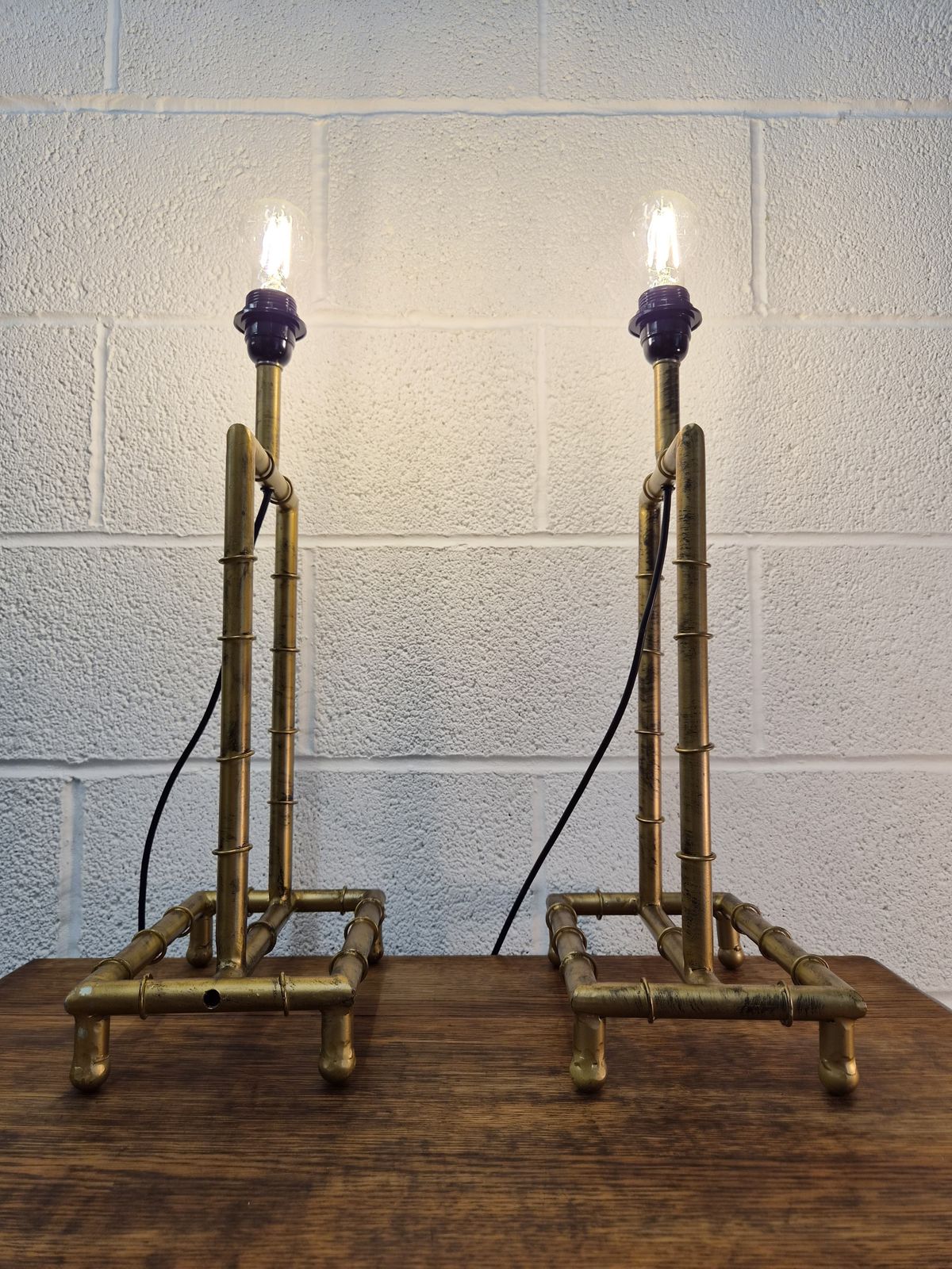 Original Mid Century Pair Of Large Gilt Metal Bamboo Table Lamps Rewired photo 250.0