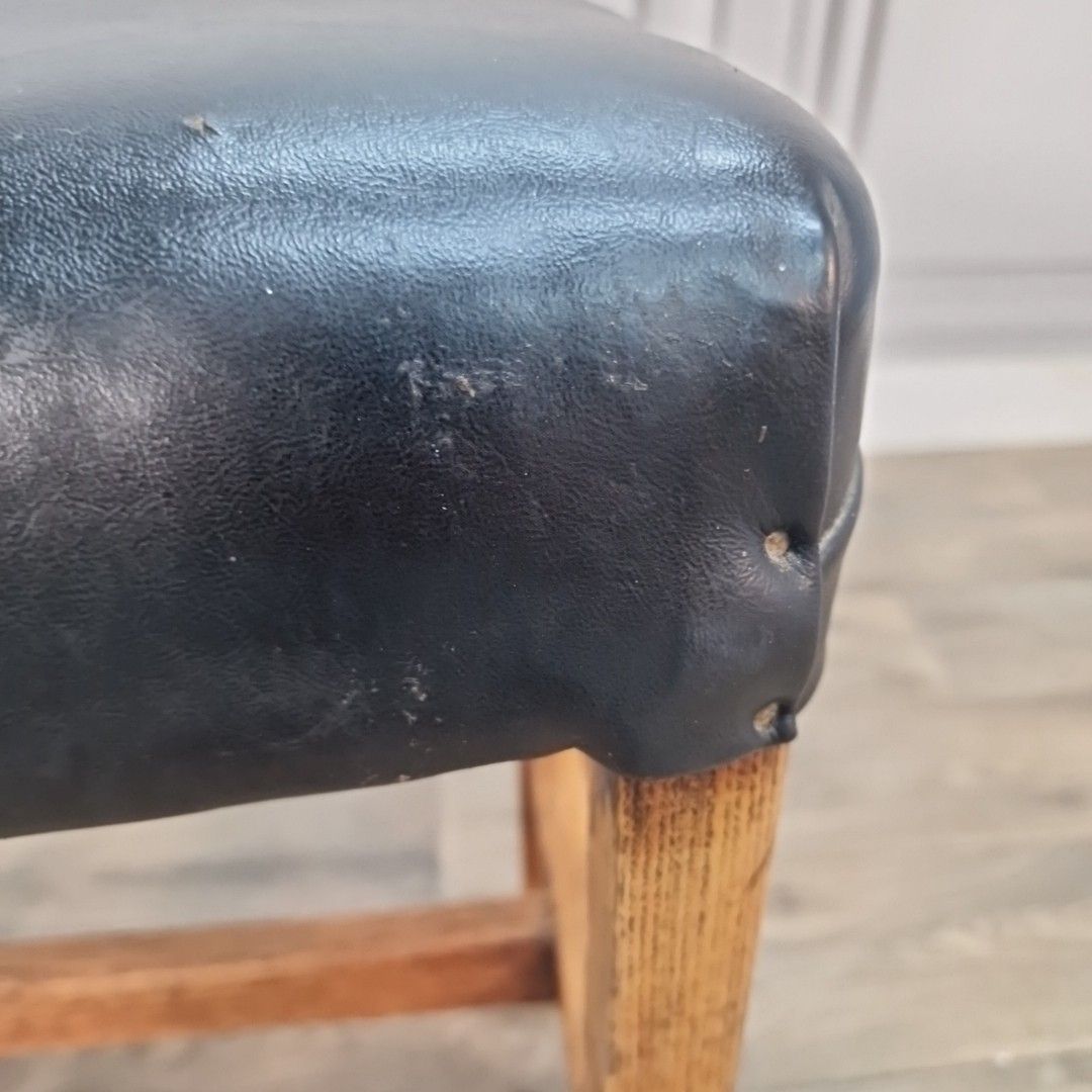 Vintage Vanity Piano Stool Wood Black Vinyl Seat Oak Bench Mid Century Retro photo vintage
