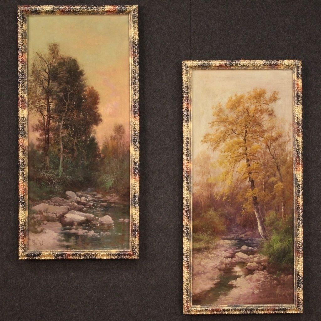Italiaans landschapsschilderij uit de 19e eeuw, gesigneerd photo for sale
