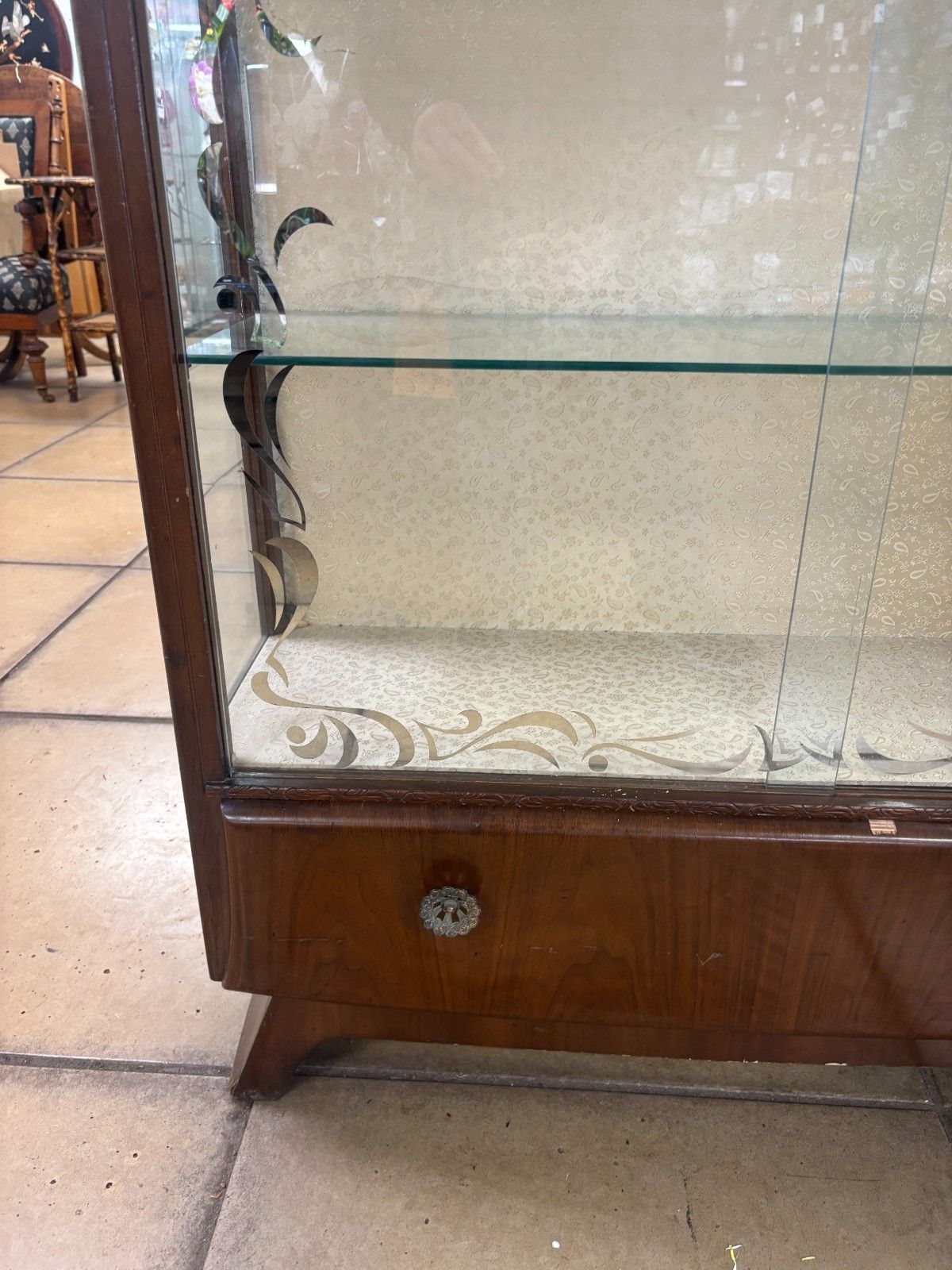 1950's Art Deco Style Wood & Glass Display Cabinet As Found photo Furniture