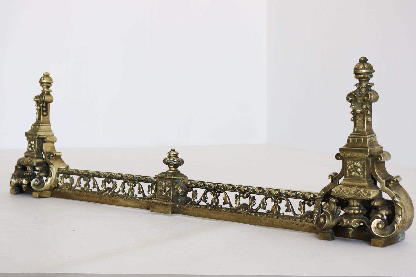 Antique 19th Century French Louis XVI Style Adjustable Bronze Fireplace Fender photo vinterior