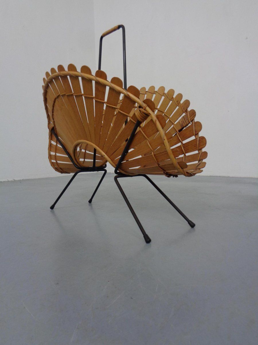 Italian Wicker And Iron Magazine Rack, 1960s photo furniture
