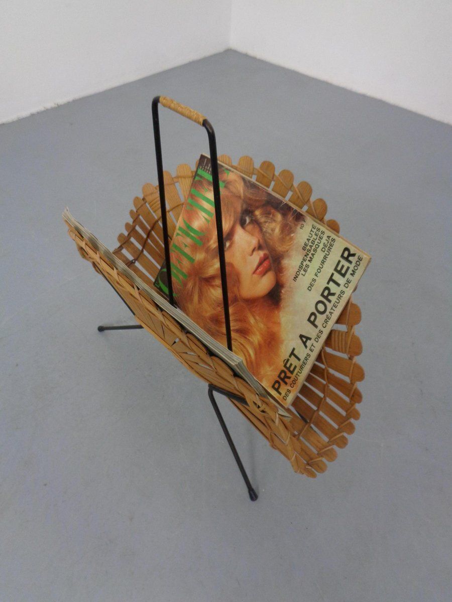 Italian Wicker And Iron Magazine Rack, 1960s photo buy