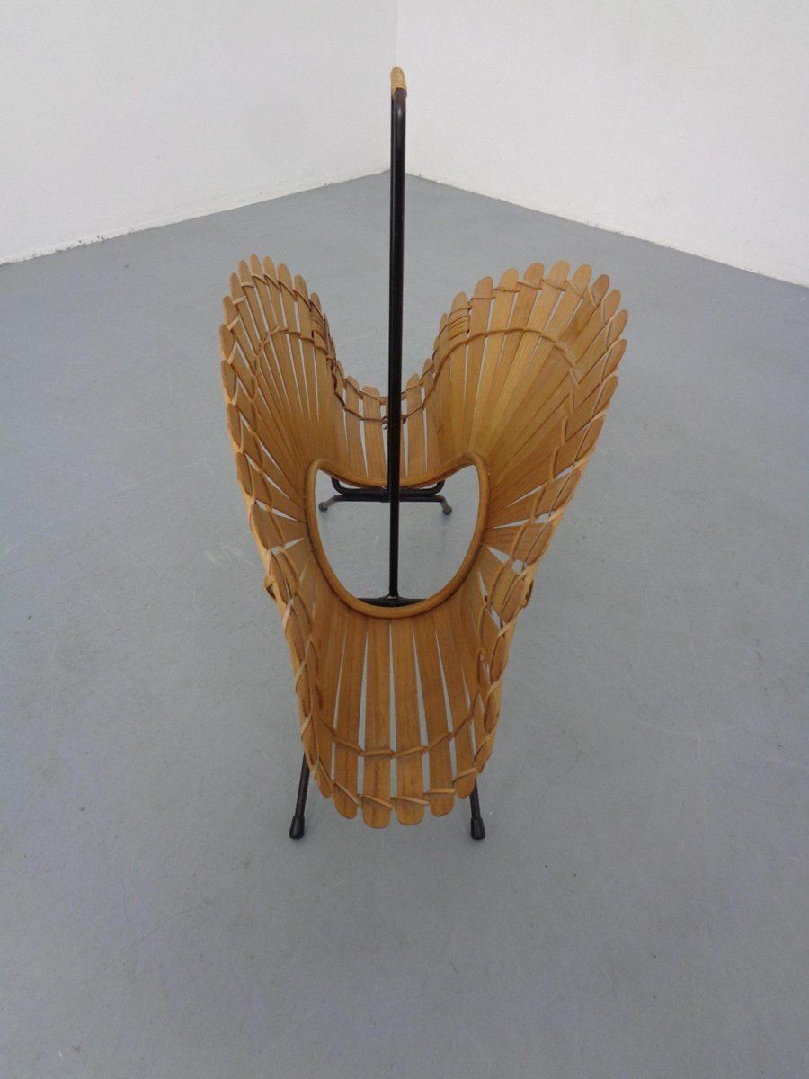 Home Decor Italian Wicker And Iron Magazine Rack, 1960s photo