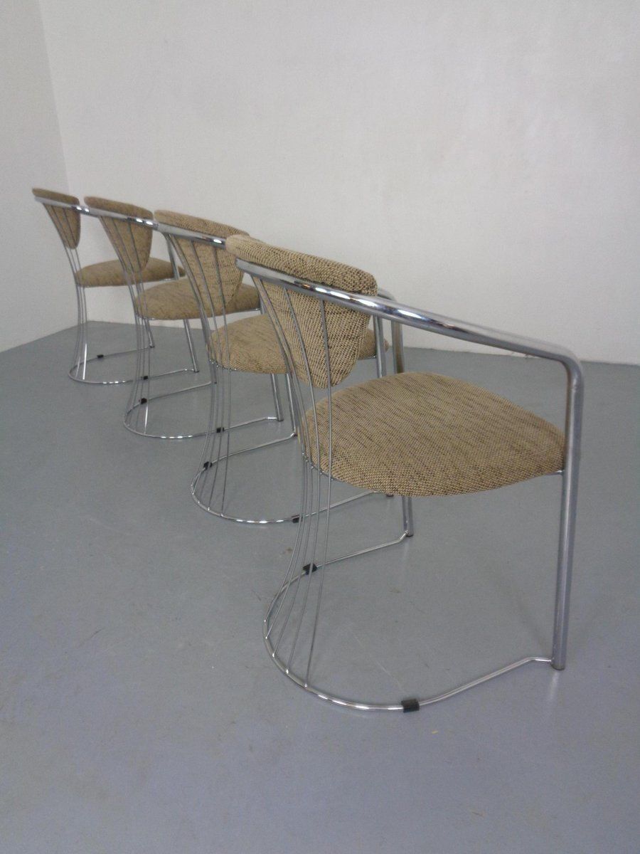 photo for sale Italian Chrome Plated Dining Chairs, 1980s, Set Of 4