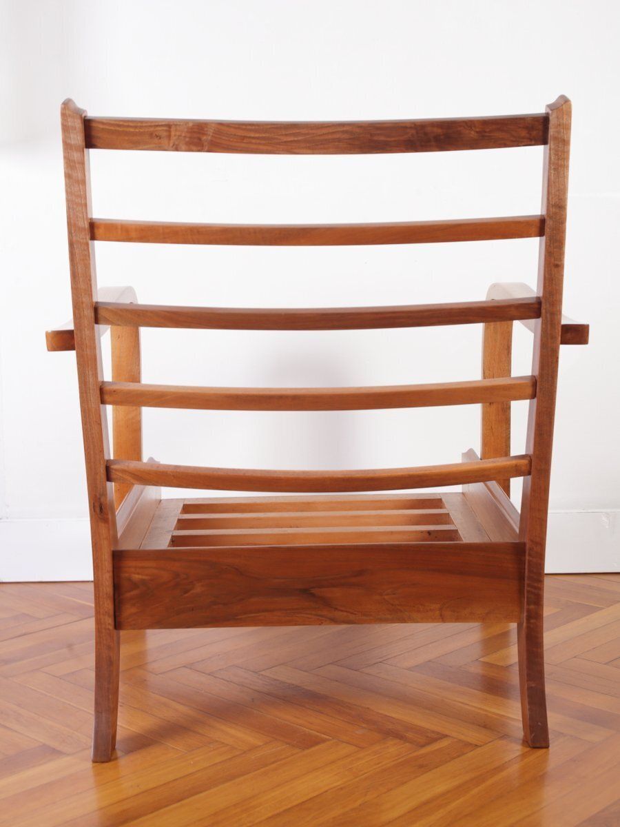 photo furniture Art Deco beklede walnoten lounge stoel, jaren 1930