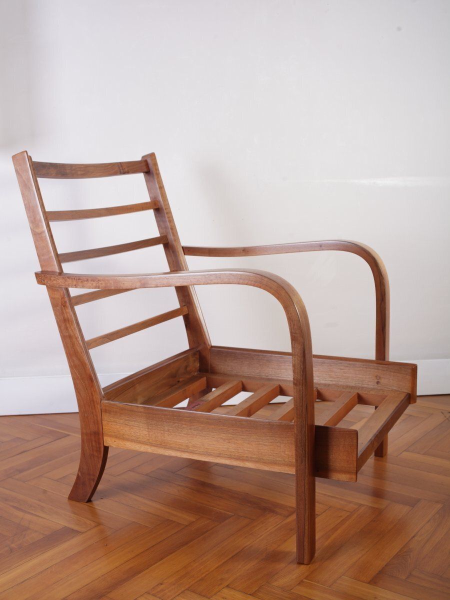 Meubels Art Deco beklede walnoten lounge stoel, jaren 1930 photo